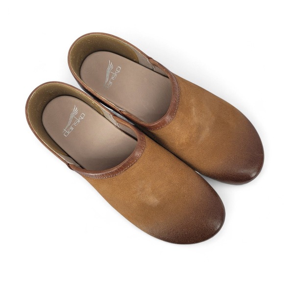 Dansko Brenna Clogs Size 37 Tan Burnished Suede Comfort Slip On Leather Mule - Picture 2 of 7